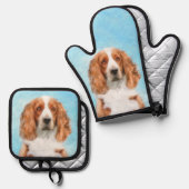 Welsh Springer Spaniel Malerei Original Dog Art Ofenhandschuh & Topflappen-Set (Vorderseite/Rückseite)