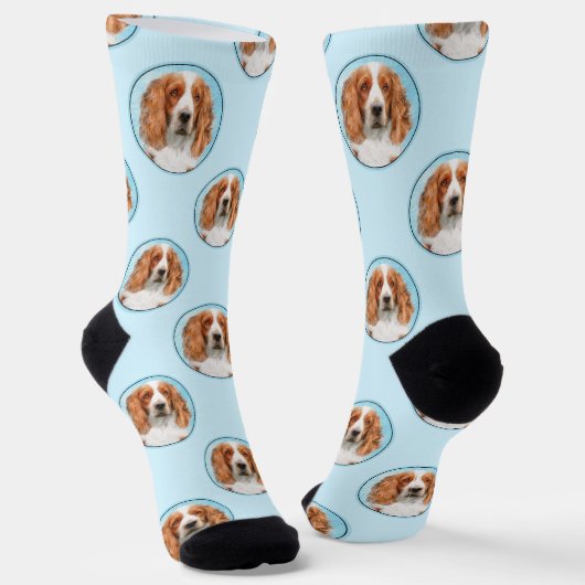 Welsh Springer Spaniel Malerei Original Dog Art Socken (Gewinkelt)
