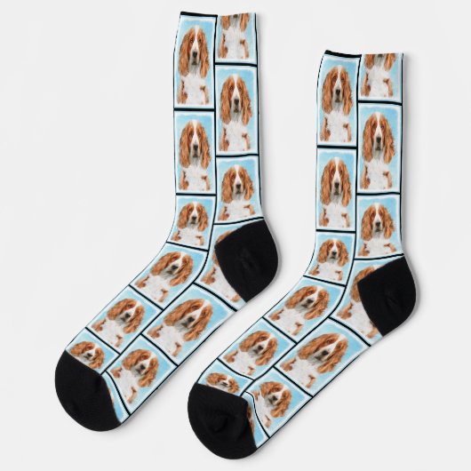 Welsh Springer Spaniel Malerei Original Dog Art Socken (Linkes Detail)