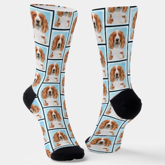 Welsh Springer Spaniel Malerei Original Dog Art Socken (Gewinkelt)