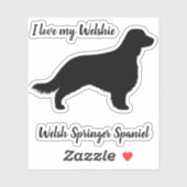 Welsh Springer Spaniel Silhouette mit Long Schwanz Aufkleber (Blatt)