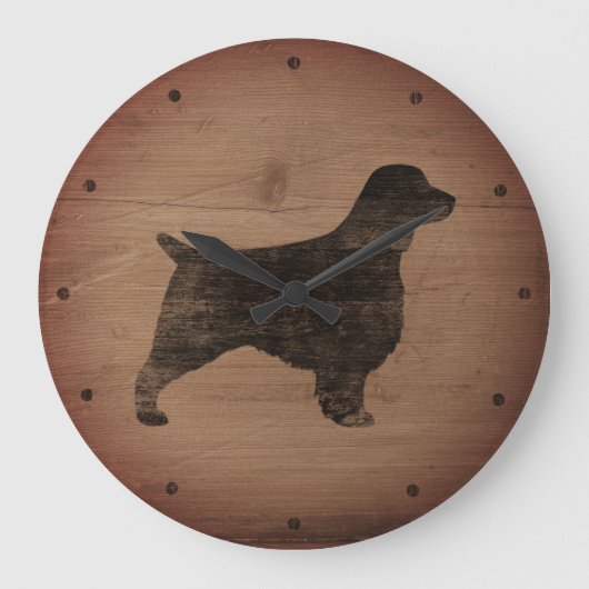 Welsh Springer Spaniel Silhouette Rustic Große Wanduhr (Vorderseite)