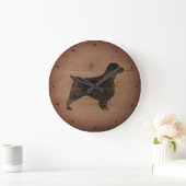 Welsh Springer Spaniel Silhouette Rustic Große Wanduhr (Zuhause)