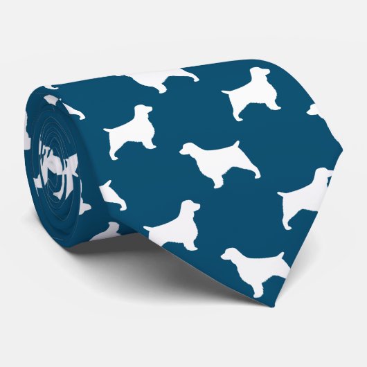 Welsh Springer Spaniel Silhouetten Pattern Blue Krawatte (Gerollt)