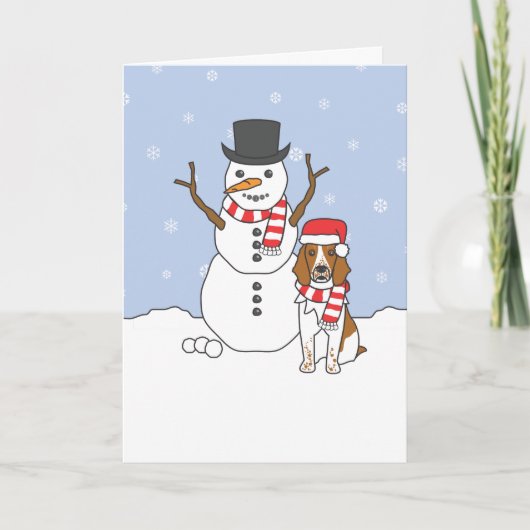 Welsh Springer Spaniel und Snowman Feiertagskarte (Vorderseite)