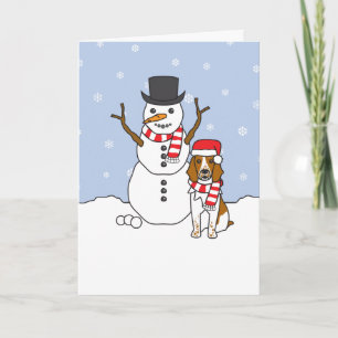 Welsh Springer Spaniel und Snowman Feiertagskarte