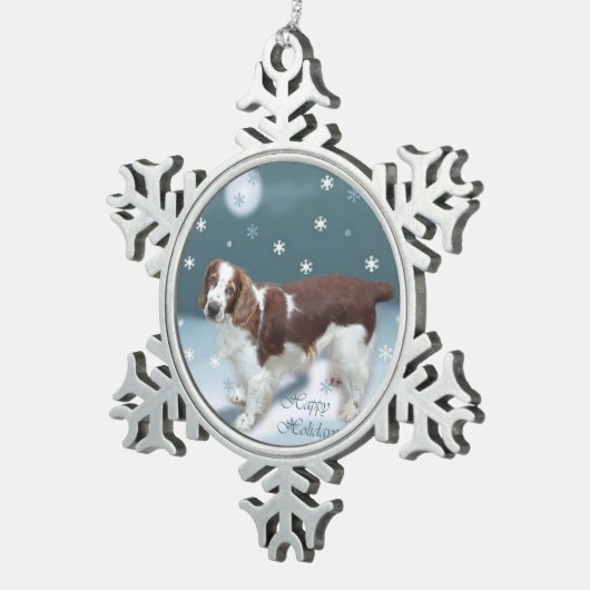 Welsh Springer Spaniel Weihnachten Schneeflocken Zinn-Ornament (Rechts)