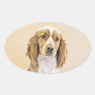 Welsh Springer Spanischmalerei - Original Dog Art Ovaler Aufkleber