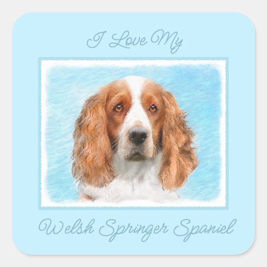 Welsh Springer Spanischmalerei - Original Dog Art Quadratischer Aufkleber (Vorderseite)