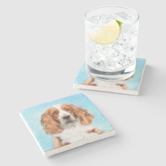 Welsh Springer Spanischmalerei - Original Dog Art Steinuntersetzer (Seitenansicht)