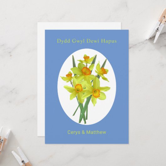 Welsh St. David's Day Personalisierte Affodils Karte (Vorderseite/Rückseite Beispiel)