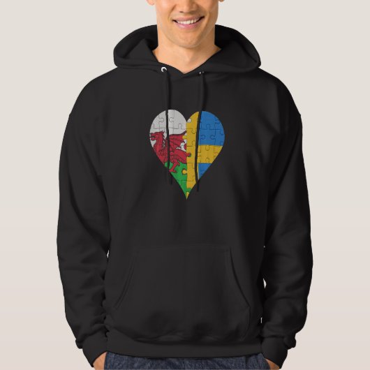 Welsh Swedish Flag Heart Hoodie (Vorderseite)