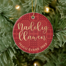 Welsh Tapestry Blanket Muster, Carthen Nadolig Ce Keramik Ornament