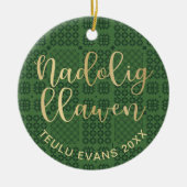 Welsh Tapestry Blanket Pattern, Carthen Nadolig Keramik Ornament (Vorne)