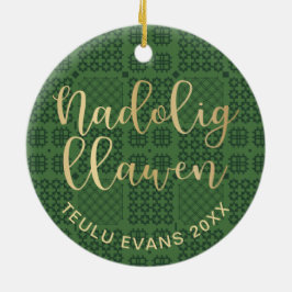 Welsh Tapestry Blanket Pattern, Carthen Nadolig Keramik Ornament