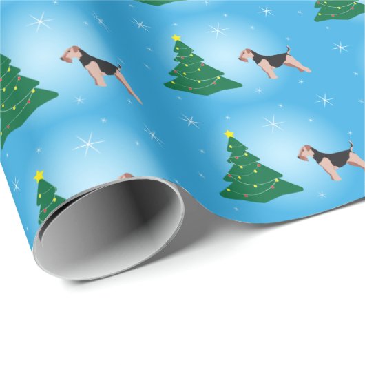 Welsh Terrier Blue Weihnachtswrapping Paper Geschenkpapier (Rolleneckpunkt)