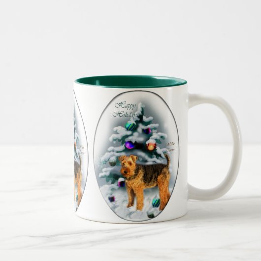 Welsh Terrier Christmas Geschenke Zweifarbige Tasse (Rechts)
