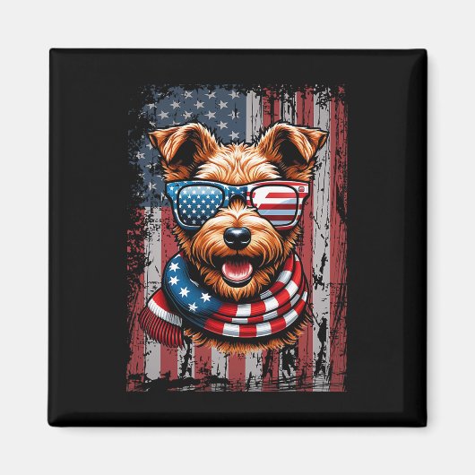 Welsh Terrier Dog Lover US Flag 4. Juli Patrio Magnet (Vorne)