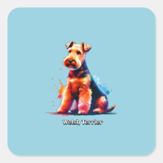 Welsh Terrier Dog Quadratischer Aufkleber