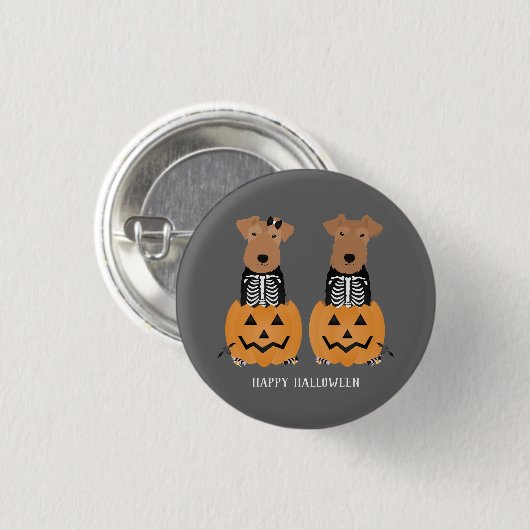 Welsh Terrier Halloween Skeleton Button (Vorne & Hinten)