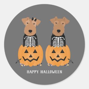 Welsh Terrier Halloween Skeleton Runder Aufkleber