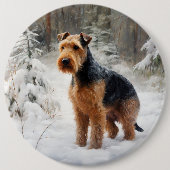 Welsh Terrier Lass es schneien Weihnachten Button (Vorderseite)