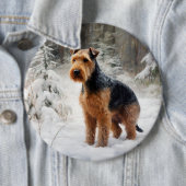Welsh Terrier Lass es schneien Weihnachten Button (Beispiel)
