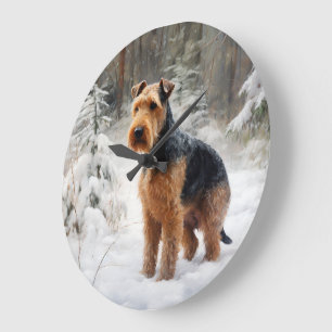 Welsh Terrier Lass es schneien Weihnachten Große Wanduhr