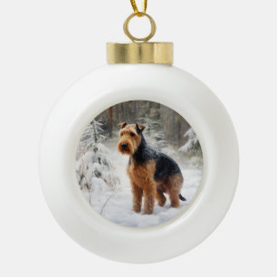 Welsh Terrier Lass es schneien Weihnachten Keramik Kugel-Ornament