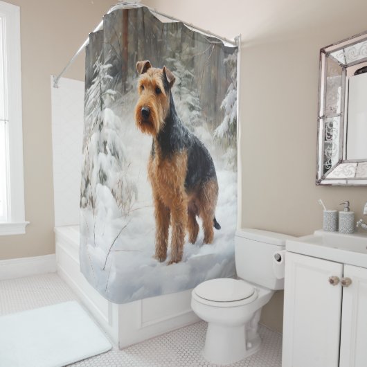 Welsh Terrier Let It Snow Weihnachten Duschvorhang (Beispiel)