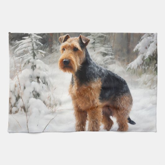 Welsh Terrier Let It Snow Weihnachten Geschirrtuch (Horizontal)