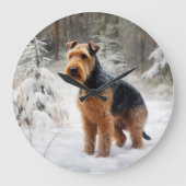 Welsh Terrier Let It Snow Weihnachten Große Wanduhr (Vorderseite)