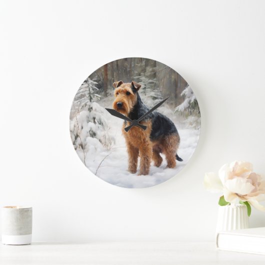 Welsh Terrier Let It Snow Weihnachten Große Wanduhr (Zuhause)