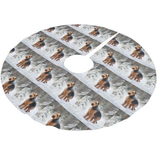 Welsh Terrier Let It Snow Weihnachten Polyester Weihnachtsbaumdecke (Schrägansicht)