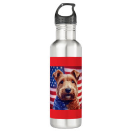 Welsh Terrier mit amerikanischer Flagge und Bandan Edelstahlflasche
