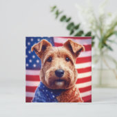 Welsh Terrier mit amerikanischer Flagge und Bandan Einladung (Stehend Vorderseite)