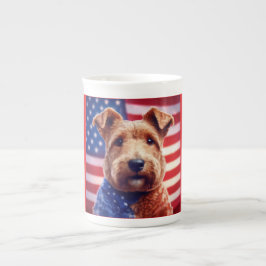 Welsh Terrier mit amerikanischer Flagge und Bandan Porzellantasse