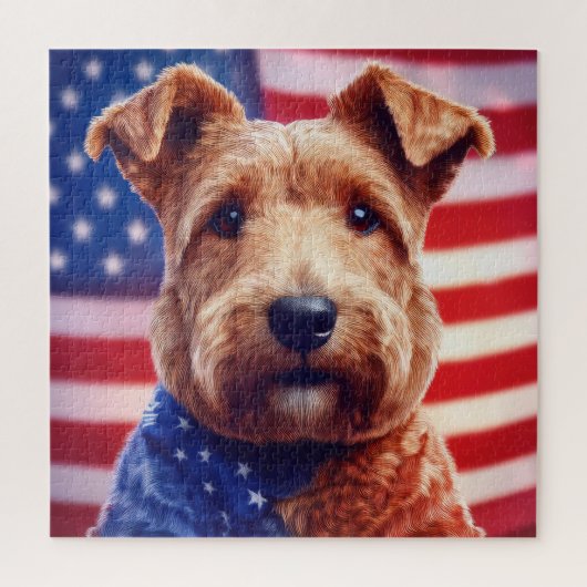 Welsh Terrier mit amerikanischer Flagge und Bandan Puzzle (Vertikal)