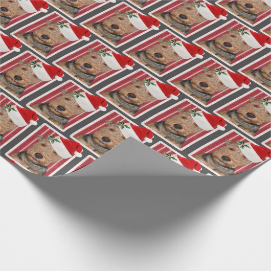 Welsh Terrier mit Santa Claus Hat Geschenkpapier (Ecke)
