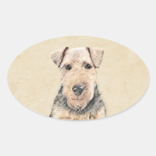 Welsh Terrier Painting - Niedliche Original Hunde  Ovaler Aufkleber
