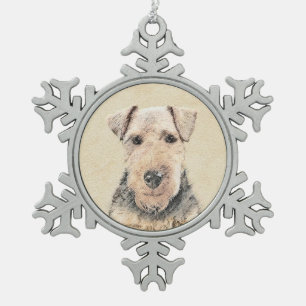 Welsh Terrier Painting - Niedliche Original Hunde  Schneeflocken Zinn-Ornament
