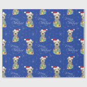 Welsh Terrier Paw Prints Blauer Weihnachten Geschenkpapier (Flach)