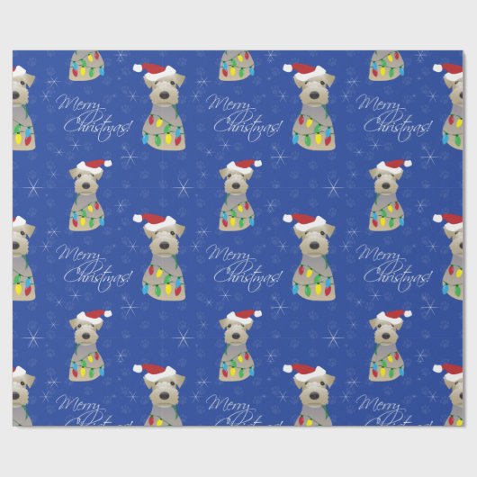 Welsh Terrier Paw Prints Blauer Weihnachten Geschenkpapier (Flach)