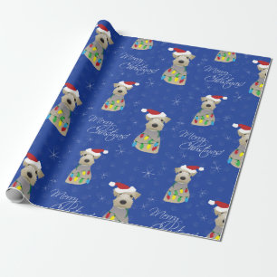 Welsh Terrier Paw Prints Blauer Weihnachten Geschenkpapier