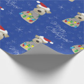 Welsh Terrier Paw Prints Blauer Weihnachten Geschenkpapier (Ecke)