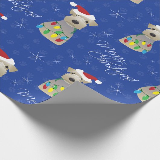 Welsh Terrier Paw Prints Blauer Weihnachten Geschenkpapier (Ecke)
