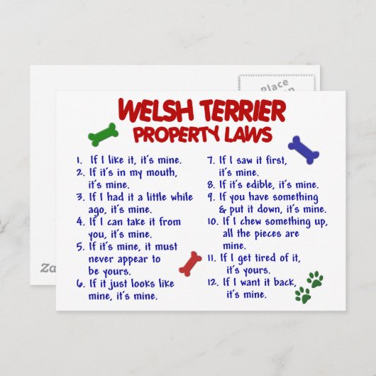 WELSH TERRIER Property Laws 2 Postkarte (Vorne/Hinten)
