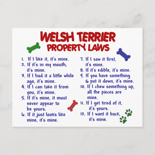 WELSH TERRIER Property Laws 2 Postkarte (Vorderseite)