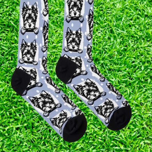 Welsh Terrier Puppy Blue Dots Theme Socken