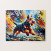 Welsh Terrier: Schwarz und Braun Welshie Puzzle (Horizontal)